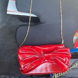 Big Buddha Red Patent Leather Bow Tie Clutch Handbag